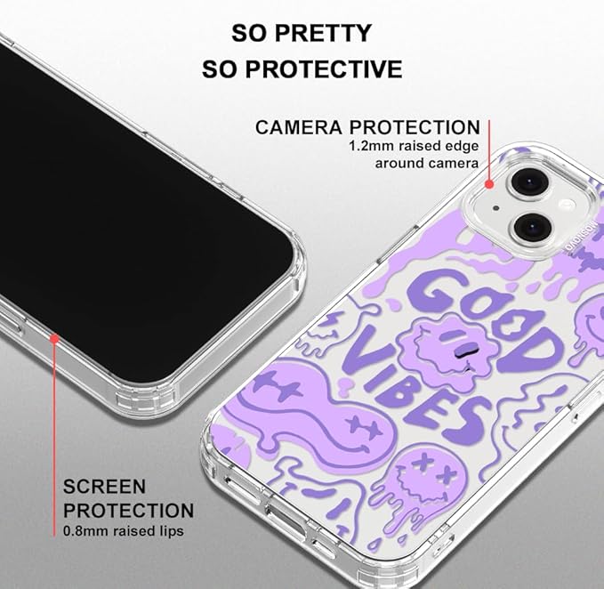 MOSNOVO for iPhone 13/14 Case | Military Grade 6.6ft Drop Tested | Clear with Good Vibes Design