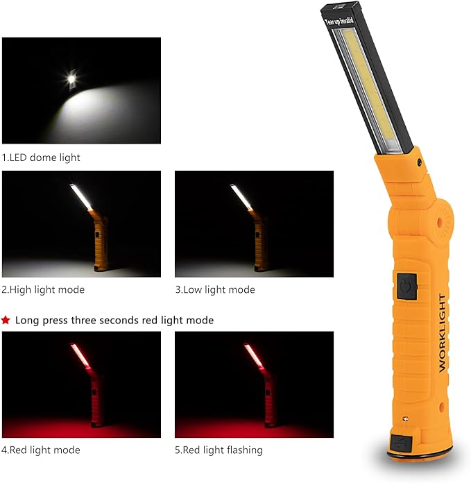 Lmaytech 3 Pack Rechargeable LED Work Lights with Magnetic Base and 360° Rotation, 5 Modes for BBQ, Camping, Reading, and Car Repair