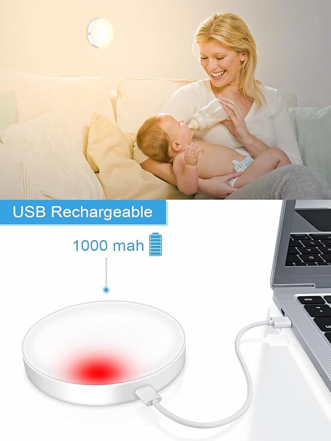 WILLED 3000K Dimmable Touch Lights, Battery Rechargeable Tap Lights, Magnet Stick on Closet Light, Portable LED Puck Night Lights for Cabinet, Wardrobe, Counter, Kitchen, Bedroom (2 Pack)