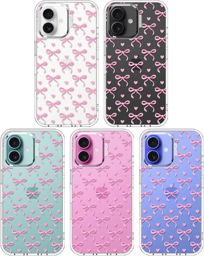 MOSNOVO Case for iPhone 16 Plus, [Buffertech 6.6ft Military-Grade Drop Protection] [Anti Peel Off Tech] Clear TPU Bumper Phone Case Cover Design - Bowtiful Love
