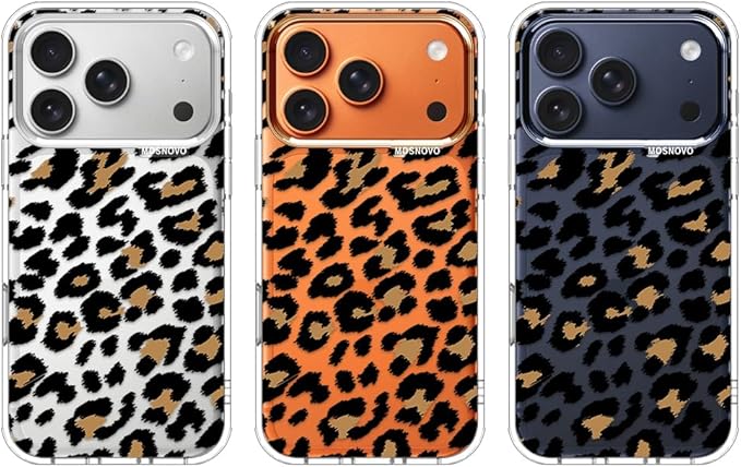 MOSNOVO for iPhone 17 Pro Case | Military Grade 6.6ft Drop Tested | Camera Control | Clear with Leopard Print Design
