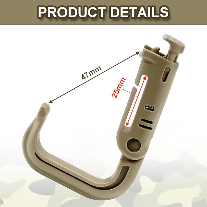 6 Pack 2.12“ Tactical Locking D Ring Plastic Carabiner Backapck Molle Hook Clip for Webbing Straps Bag