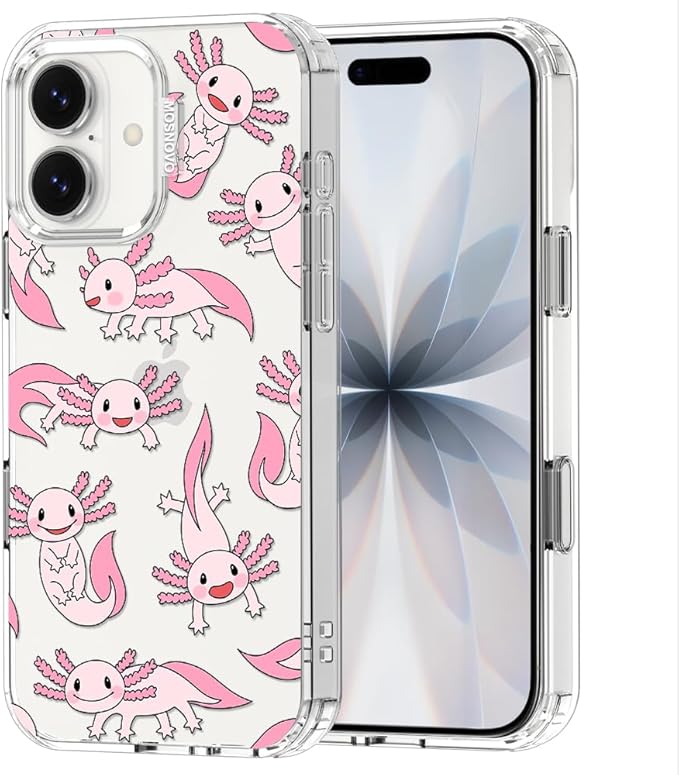 MOSNOVO for iPhone 17 Case | Military Grade 6.6ft Drop Tested | Camera Control | Clear with Pink Axolotl Design