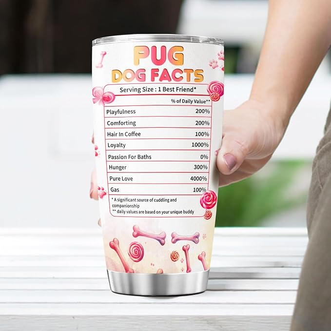 Pug Dog Facts, Dog Mom Gifts, Women Mother Mama Handle Tumblers Best Mothers Insulated For Cups Coffee Funny Day, Tumbler 20 Oz With Lid And Straw