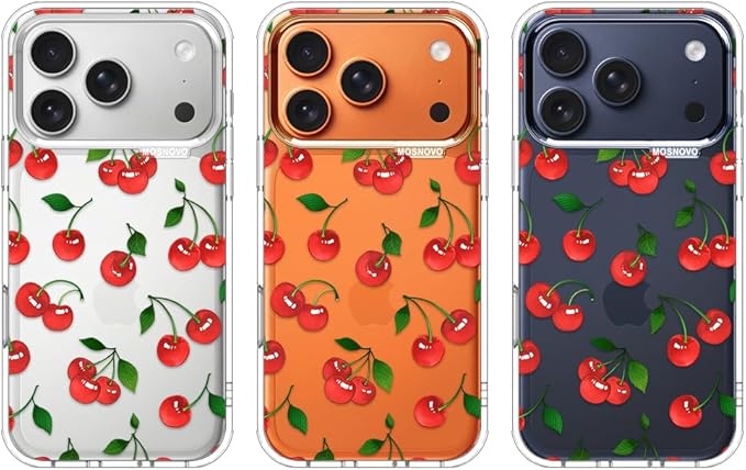 MOSNOVO for iPhone 17 Pro Case | Military Grade 6.6ft Drop Tested | Camera Control | Clear with Cute Cherry Design