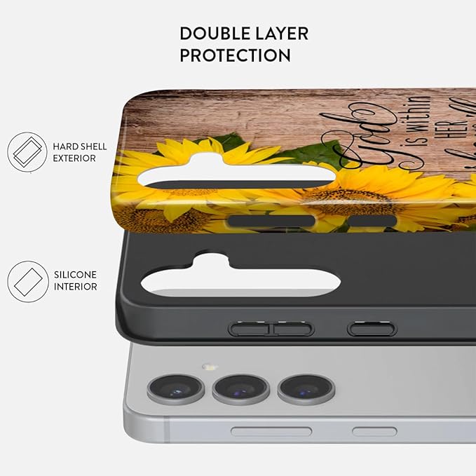 Compatible for Samsung Galaxy S26 Plus 5G Case, Dual Layer Heavy Duty 2 in 1 Shockproof Protective Phone Case,Bible Verses Psalm 46:5 Wood and Sunflower