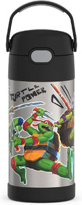 THERMOS FUNTAINER Water Bottle with Straw - 12 Ounce - Kids Stainless Steel Vacuum Insulated Water Bottle with Lid, Teenage Mutant Ninja Turtles