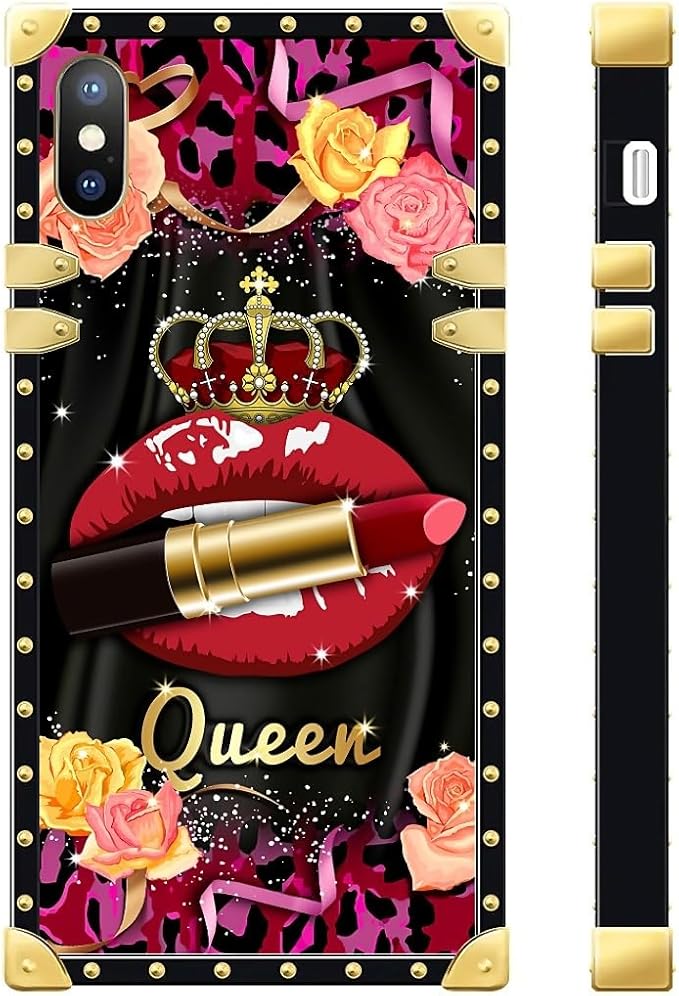 Compatible with iPhone XR Case, Queen Lip Crown Leopard Print Luxury Golden Decoration for Girl Women Soft TPU Shockproof Protective Hard PC Back for iPhone XR