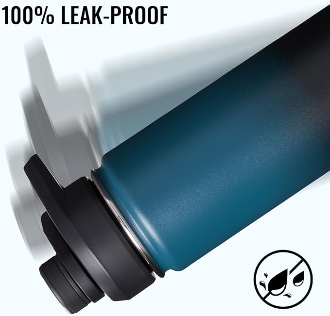 Fijinhom 24 oz Insulated Water Bottle with Handle, 304 Stainless Steel Water Bottles with Wide Mouth, Double Wall Vacuum Sports Water Bottle, BPA Free, Keep Cold and Hot, Blue&Black
