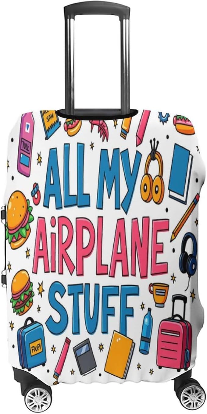 Airplane Travel Essentials Stretch Luggage Cover, Washable Suitcase Protector Fits 19-21in Cases, Secure Fit for Carry On Checked Bags, Travel Essentials