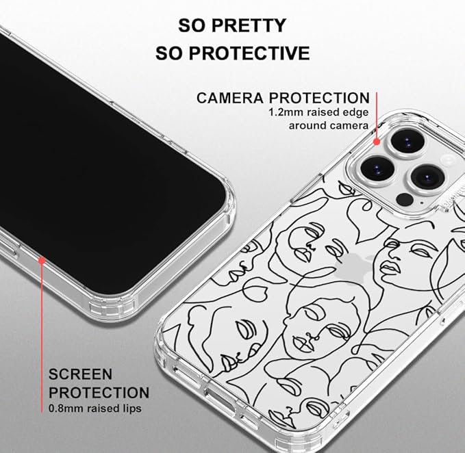 MOSNOVO Case for iPhone 16 Pro, [Buffertech 6.6ft Military-Grade Drop Protection] [Anti Peel Off Tech] Clear TPU Bumper Phone Case Cover Design - Abstract Face Line Art