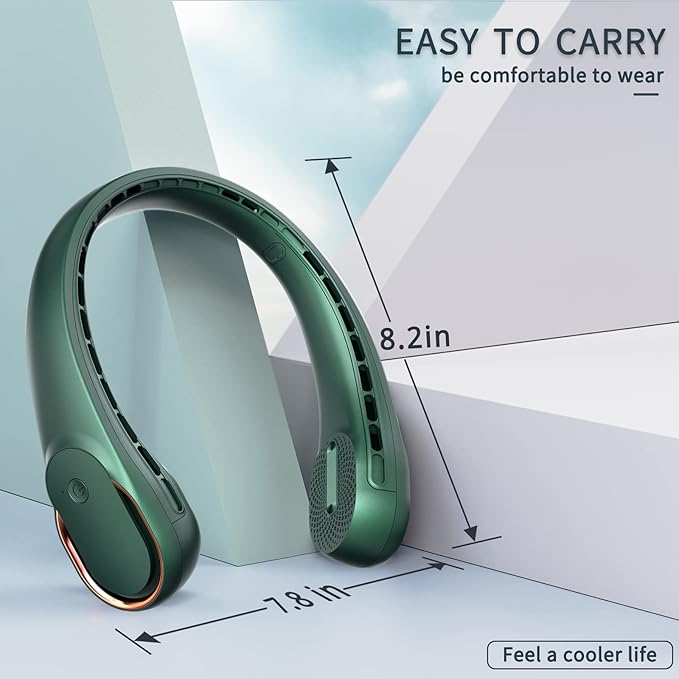 ASNUG Neck Fan,Portable Bladeless Neck Fan, USB Rechargeable Personal Fan, 4000 mAh Battery Operated Wearable Fan, 3 Speeds Adjustable,Faster Cooling, Ultra Quiet, Suitable for Home, Office, Sports