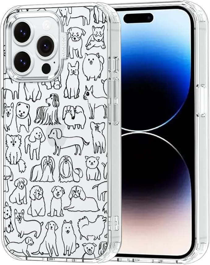 MOSNOVO Case for iPhone 14 Pro Max, [Buffertech 6.6ft Military-Grade Drop Protection] [Anti Peel Off Tech] Clear TPU Bumper Phone Case Cover Design - Doodle Dog