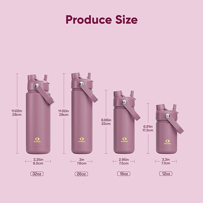 ENCOOL Insulated Water Bottle with Straw Stainless Steel Water Bottle, Leak-Proof, BPA-Free, Double Wall Vacuum Keeps Cold for 24 Hours for Sports, Travel, School (26 oz, Mountbatten Pink)