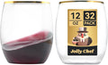 JOLLY CHEF 32 Pack 12oz Gold Plastic Wine Glasses Stemless, Disposable Wine Cupsty, Disposable Plastic Wine Cups for Party, Halloween, Christmas, Thanksgiving