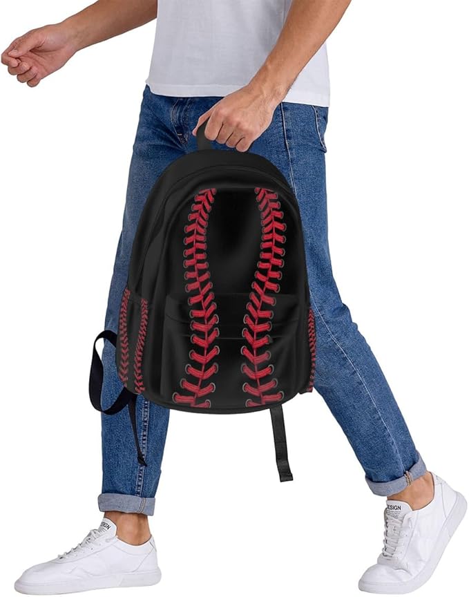 cfpolar 17 Inch Backpack Black Baseball Red Stitches Laptop Bag Shoulder Bag School Bookbag Casual Daypack For Boys Girls,A-8
