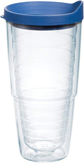 Tervis Clear & Colorful Lidded Made in USA Double Walled Insulated Tumbler Travel Cup Keeps Drinks Cold & Hot, 24oz, Blue Lid, 1 Count (Pack of 1)