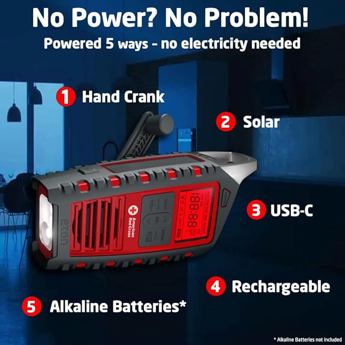 Eton Odyssey Multi-Powered All-Band Bluetooth Emergency Radio with RDS, Red