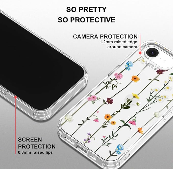 MOSNOVO for iPhone 17e Case/iPhone 16e Case, Shockproof Military-Grade Protection 6.6ft Drop Tested, Clear Phone Case for iPhone 16e / iPhone 17e, Wildflowers Design