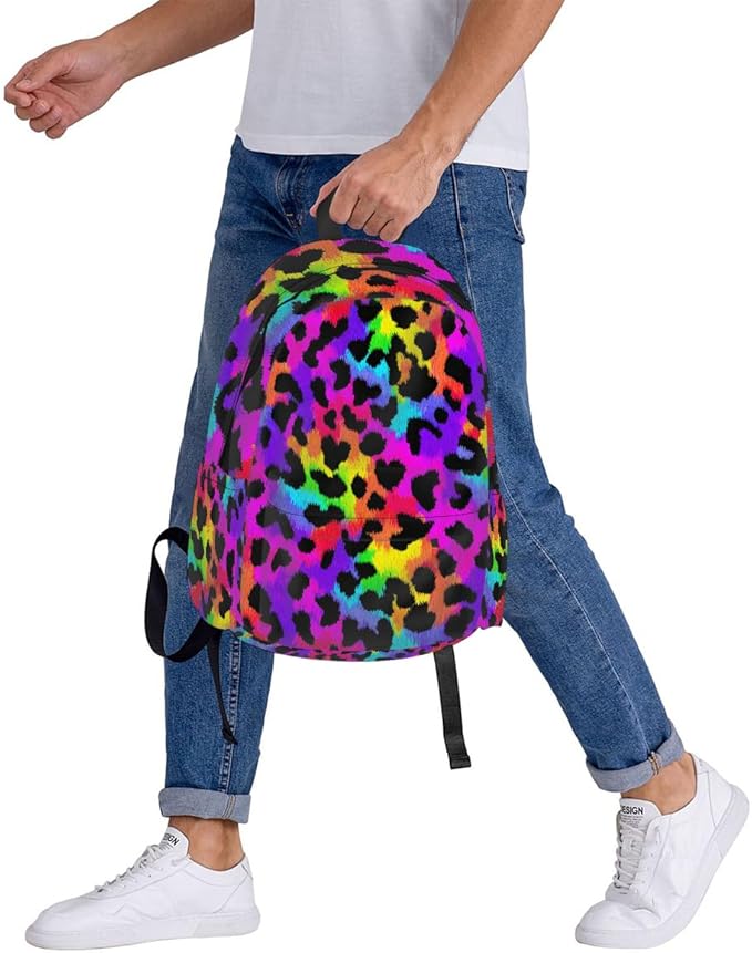 cfpolar 17 Inch Backpack Rainbow Leopard Animal Laptop Bag Shoulder Bag School Bookbag Casual Daypack For Boys Girls,A-14