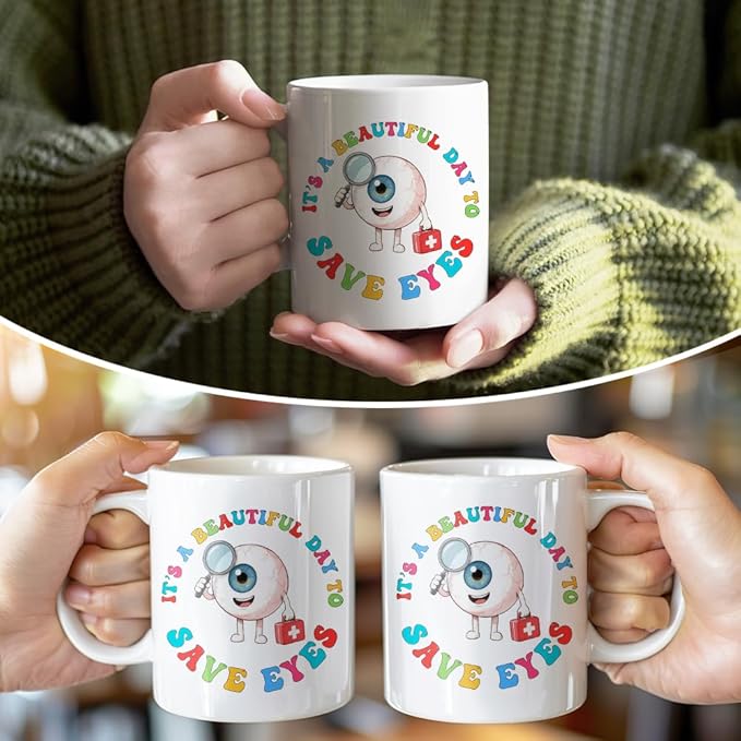 RZHV It's Beautiful Day To Save Eyes Funny Coffee Mug, Thank You Birthday Gifts for Ophthalmologist Specialist Optometrist, Graduation Promotion Gifts for Ophthalmology School Students Friends Family