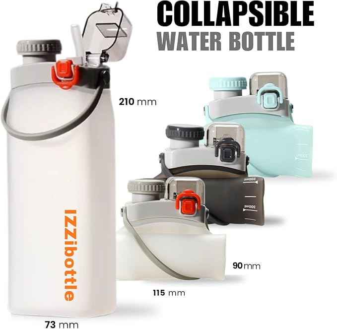 IZZI bottle Collapsible Lightweight Silicone Water Bottle (600ml, White) | BPA Free, Eco-Friendly, Medical Grade | Leakproof Bottle for Sports, Travel, Hiking, Gym, Outdoor Adventures and Daily Use