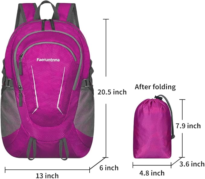 30L Large capacity Lightweight Packable Foldable Backpack，women and men Hiking backpack，Outdoors Travel Backpack (Rose Red)