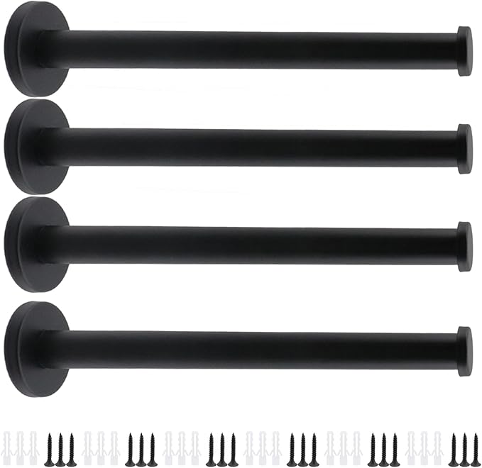Wall Hooks Heavy Duty Coat Hooks Stainless Steel Clothes Hanger for Hanging Bathroom Towels Handbag Black 8-inch Length with 16mm Shank Dia - Pack of 4