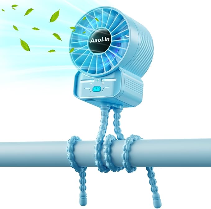 multifunctional USB rechargeable portable stroller small fan 4 speed 6600rpm high speed mini small handheld cooling fan extended flexible tripod for desktop wrap crib bike treadmill car kids gift