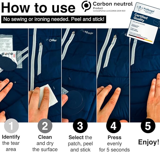 aZengear Repair Patches - Waterproof, Self-Adhesive, Tear-Cold-Heat-Resistant Polyester Fabric to Fix Down Jacket, Puffer, Snowsuit, Shoe, Tent, PVC, Clothing, Upholstery (Navy Blue)