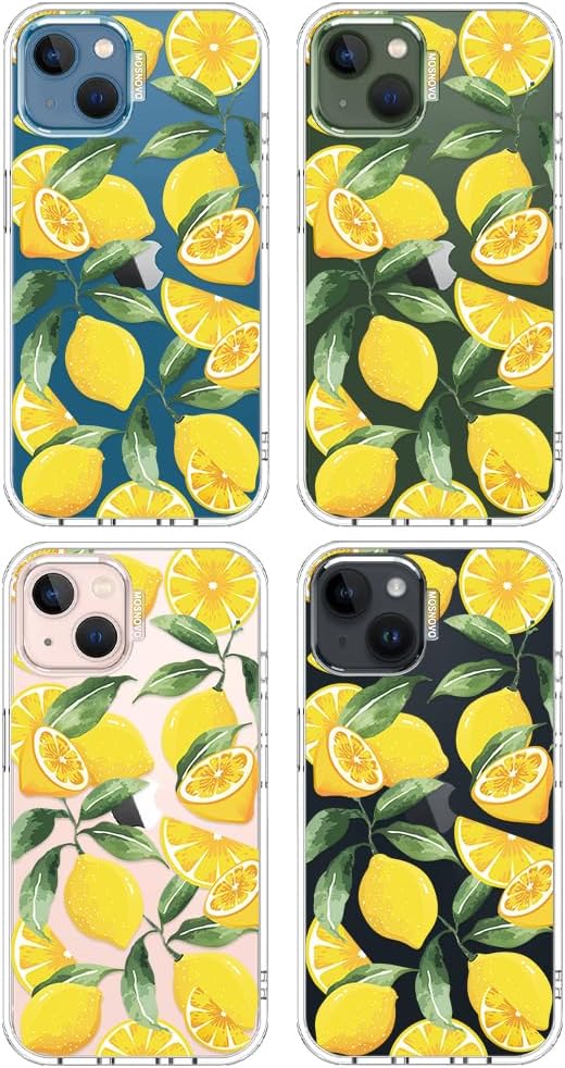 MOSNOVO for iPhone 13/14 Case | Military Grade 6.6ft Drop Tested | Clear with Lemon Design