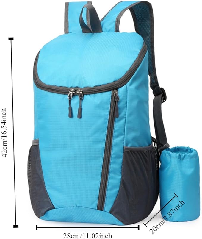 Portable Foldable Backpack Folding Mountaineering Bag, Ultralight Outdoor Cycling Rucksack, Travel Hiking Knapsack (Sky Blue)