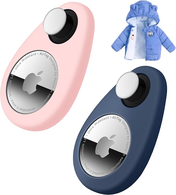 for Airtag Holder for Kids Baby Toddler Hidden 2 Pack GPS Tracker Case, Anti-Removal Airtag Silicone Case with Safety Pins, Suitable for Children, Elderly, Pets, Backpack, Luggage (Blue+Pink)