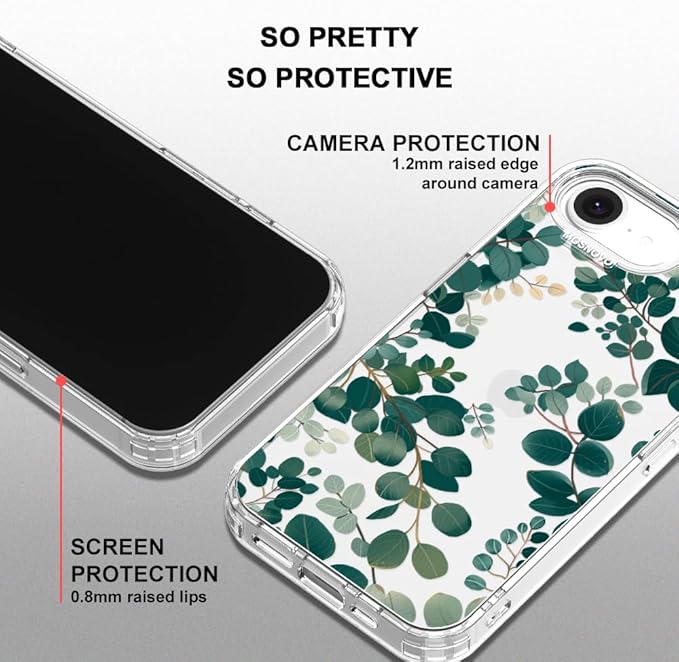MOSNOVO for iPhone 17e Case/iPhone 16e Case, Shockproof Military-Grade Protection 6.6ft Drop Tested, Clear Phone Case for iPhone 16e / iPhone 17e, Eucalyptus Design