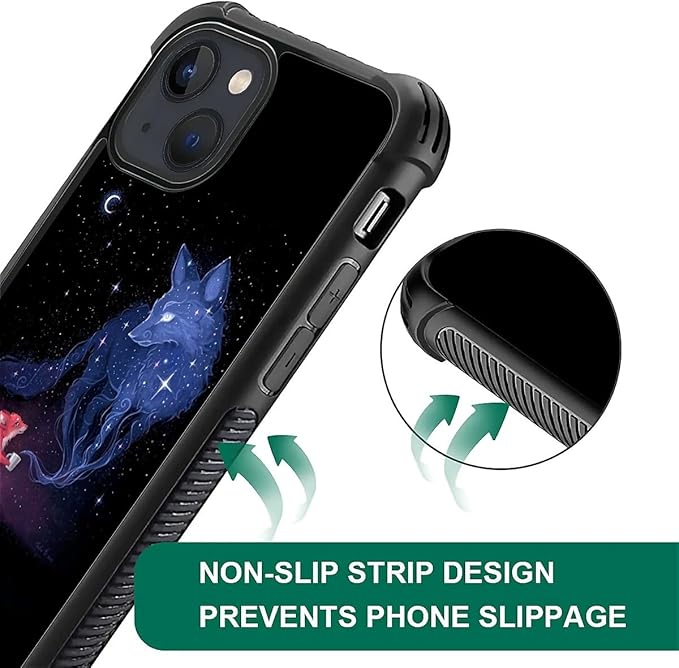 for iPhone 15 Plus Case, Galaxy Fox Wolf Pattern Graphic Design Girl Boy Soft Silicone Hard Acrylic Shock Protection for iPhone 15 Plus