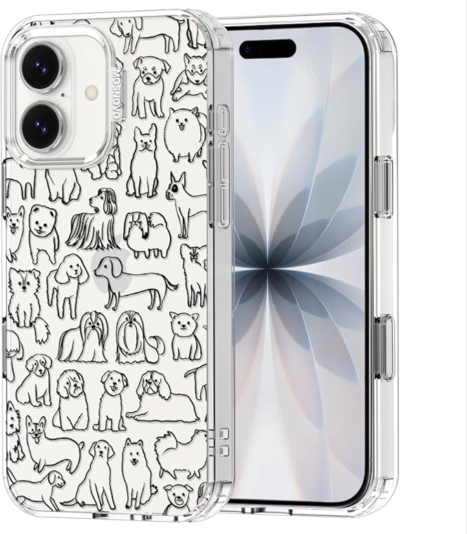MOSNOVO for iPhone 17 Case | Military Grade 6.6ft Drop Tested | Camera Control | Clear with Doodle Dog Design