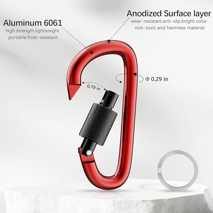 sprookber 3" Locking Carabiners | Keychain Carbineers D Ring Key Clip Spring Snap Hook for Multi-Usage | Set of 8