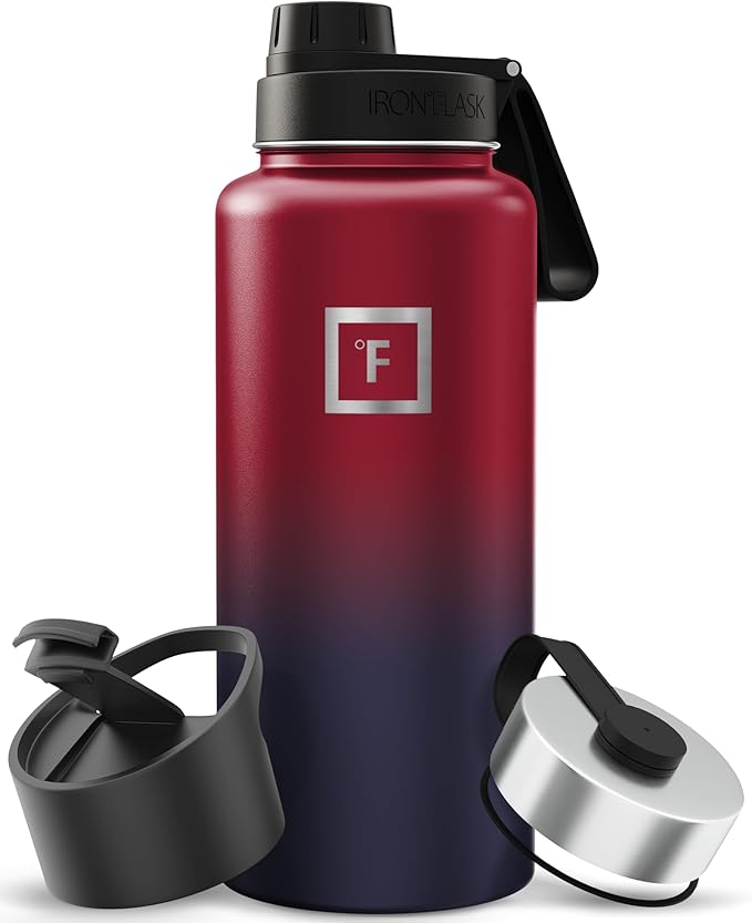 IRON °FLASK Camping & Hiking Hydration Flask with Spout, Wide Mouth Insulated Stainless Steel Sports Water Bottle - 32 oz Dark Rainbow