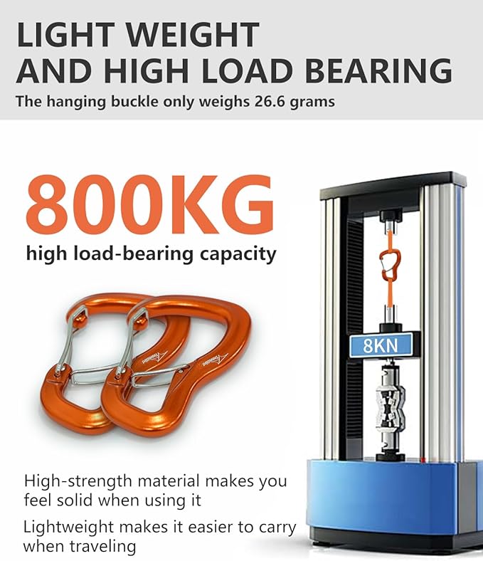 Heavy Duty Carabiner Clip Hook 8KN (1763 lbs), 2 PCS Ultra-Light Aluminum Caribeaners with Double Door D Ring Shape, for Hammock, Camping, Hiking, Backpacking, Dog Leash, Keychain Clip