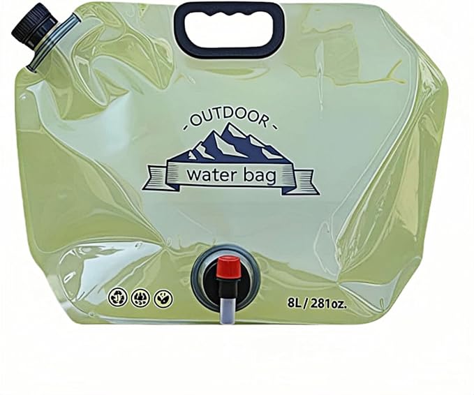 8L/281oz Outdoor Collapsible Water Jug BPA-Free w/Adjustable Faucet - Portable Leakproof Water Storage for Camping, Hiking, Travel & Emergencies (Light green)