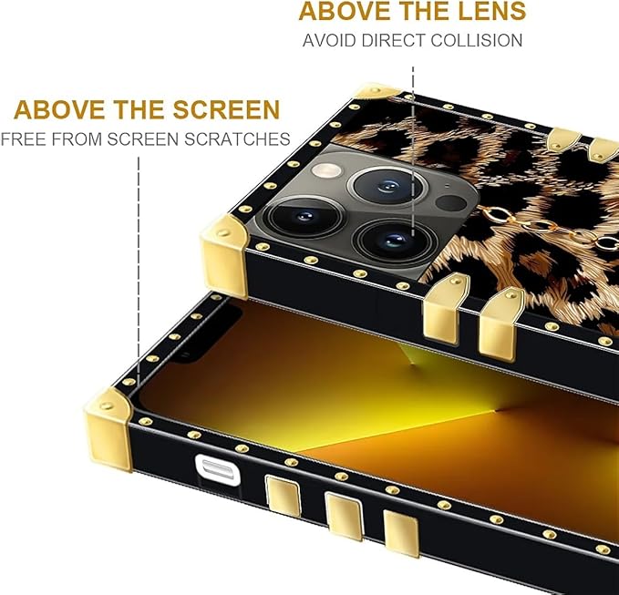 Compatible with iPhone 13 Pro Max Case, Seamless Gold Chain Leopard Luxury Golden Decoration for Girl Women Soft TPU Shockproof Protective Hard PC Back for iPhone 13 Pro Max