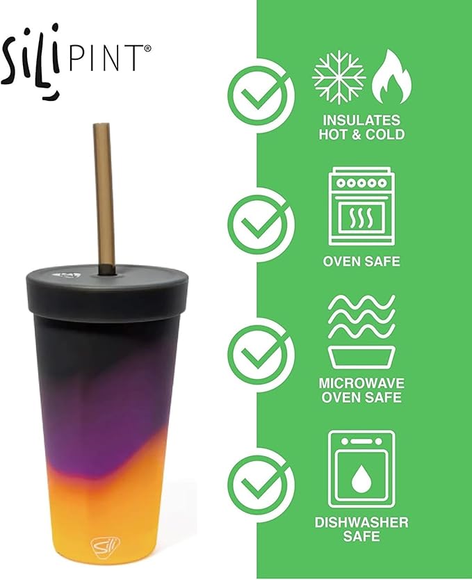 Silipint Silicone 22oz Straw Tumbler: Sun Storm - Reusable, Unbreakable, Flexible, Hot/Cold, Airtight Lid, Travel, Sustainable - Sun Storm Pack of 1