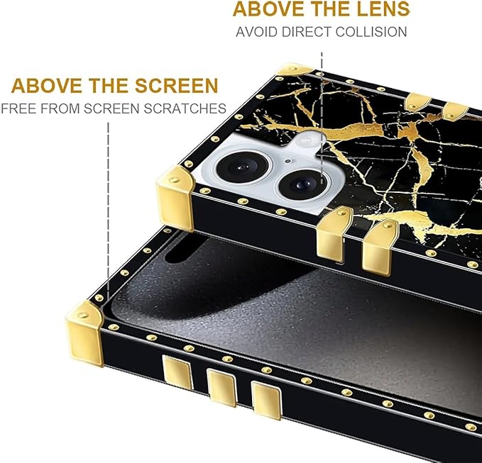 Compatible with iPhone 16 Plus Case, Black Gold Marble Nature Luxury Golden Decoration for Girl Women Soft TPU Shockproof Protective Hard PC Back