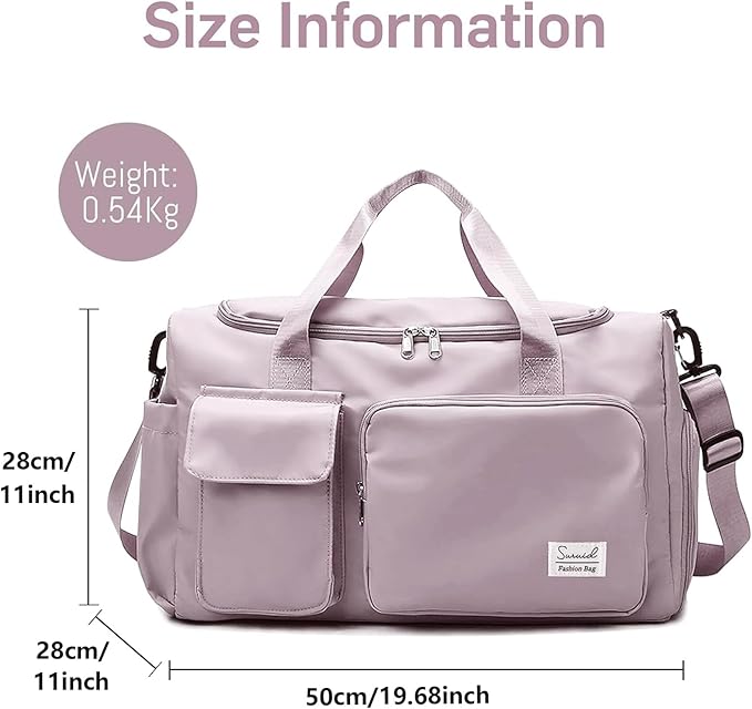 Suruid Travel Duffel Bag with Shoes Compartment Sports Gym Bag with Dry Wet Separated Pocket for Men and Women, Overnight Bag Weekender Bag Training Handbag Yoga Bag - Brown Pink