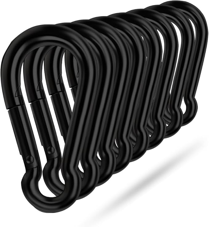 Black Carabiner Clip, Heavy Duty Spring Snap Hook Quick Link for Outdoor Camping, Hiking, Fishing, Swing Set, Hammock, Keychain