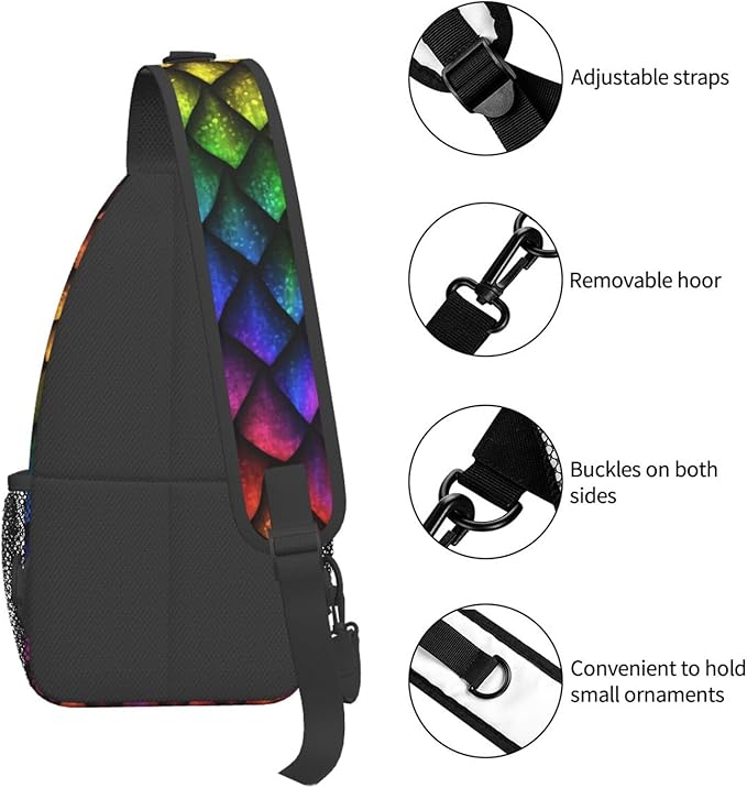 Dragon Scale Sling Bag For Women Men Fashion Animals Skin Backpack Crossbody Shoulder Bag Sling Backpack Chest Bag Travel Hiking Casual Sport Daypack