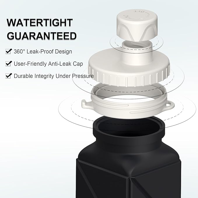 BEAUTAIL Collapsible Water Bottles 20.6oz, Silicone Foldable Portable Travel Water Bottle, BPA-Free, Leakproof Reusable for Traveling Camping Hiking Cycling Yoga Sports Outdoor, 1 Pack (Black)