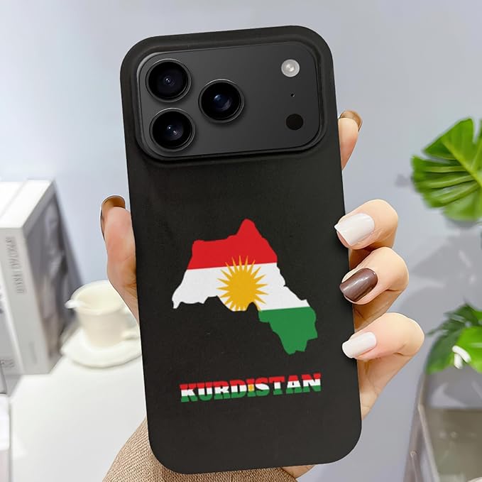 Kurdistan Kurdish Kurds Flag Map Case Compatible with iPhone 17 Pro Drop Protection Shockproof Anti Fingerprint Funny Novelty Phone Cover Slim Fit Silicone Black