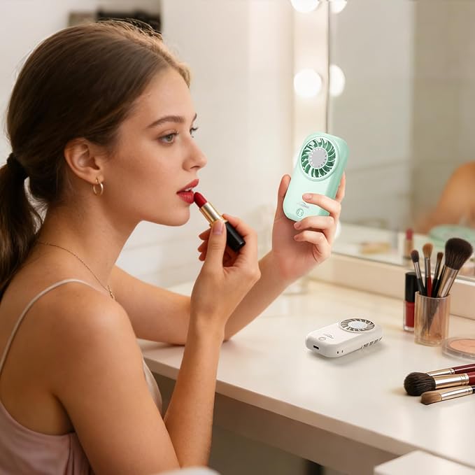 WHATOOK Handheld Mini Fan Small Personal Portable Speed USB Rechargeable Eyelash Fan Lightweight USB Rechargeable for Travel Makeup Girl Women Summer Gift (Green)