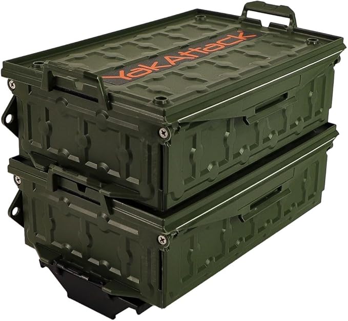 YakAttack TracPak Combo Kit – Ranger Grey | 2 Stackable Storage Boxes + Quick Release Track Base | Fits MightyMount, GearTrac & Most Kayak Tracks | Space-Saving Fishing Storage | Compact Kayaking Box